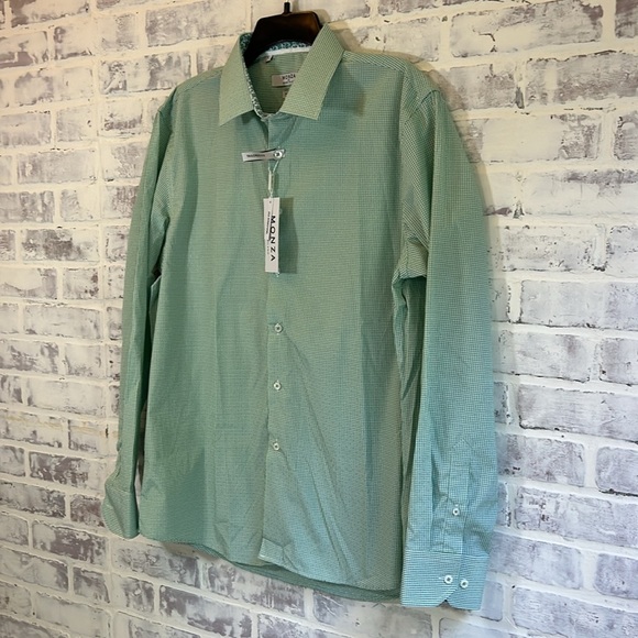 Monza Rosso Milano Tailored Fit Men Button Front L/S Check Green Plaid Shirt L - Picture 2 of 9